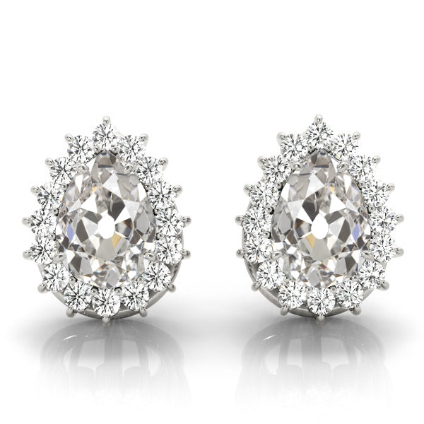 Halo Diamond Studs 9.25 Carats Old Miner Pear Earrings