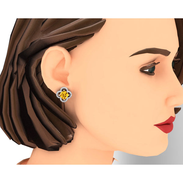 Halo Diamond Yellow Sapphire Earrings