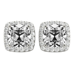 Halo Earrings Old Miner Cushion Real Diamond Studs 15 Ct.