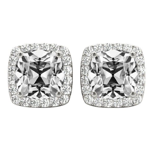 Halo Earrings Old Miner Cushion Diamond Studs 15 Ct.