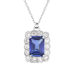 Halo Emerald Blue Sapphire & Natural Earth Mined Diamond Pendant Flower Style 4.25 Carats