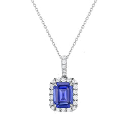 Halo Emerald Sapphire Pendant Round Natural Earth Mined Diamonds With Chain 1.75 Carats