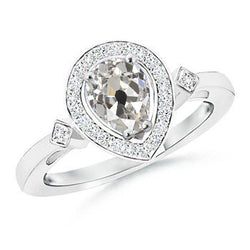 Halo Engagement Old Mine Cut Pear Genuine Natural Earth Mined Diamond Ring 1.50 Carats