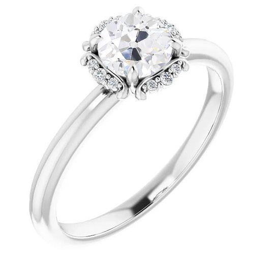 Halo Engagement Ring Old Cut Diamond White Gold 14K