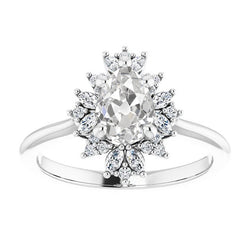 Halo Engagement Ring Pear Old Mine Cut Round Diamonds 4.15 Carats