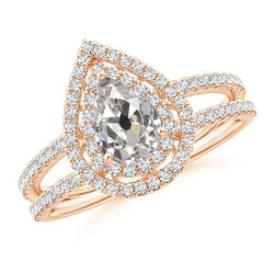 Halo Engagement Ring Pear Old Mine Natural Earth Mined Diamond 2.50 Carats Large Cutlet