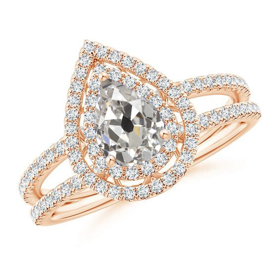 Halo Engagement Ring Pear Old Miner Diamond