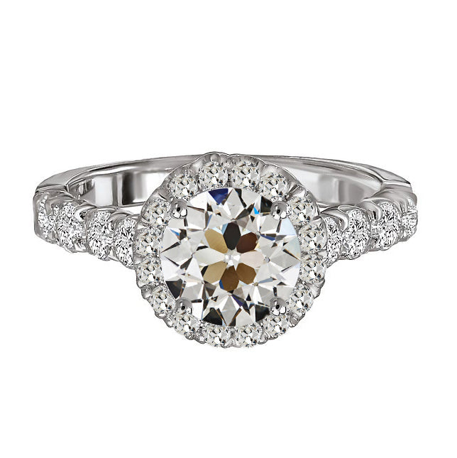 Halo Engagement Ring Round Old European Diamond