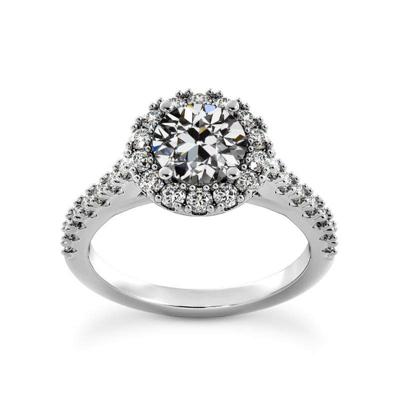 Halo Engagement Ring Round Old Mine Cut Diamond