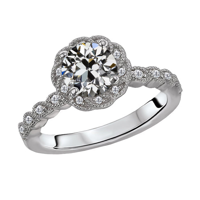 Halo Engagement Ring Round Old Mine Cut Diamond