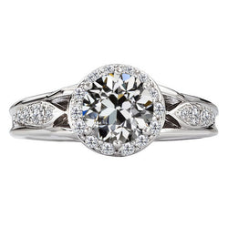 Halo Engagement Ring Round Old Mine Cut Real Natural Earth Mined Diamond Gold 4 Carats