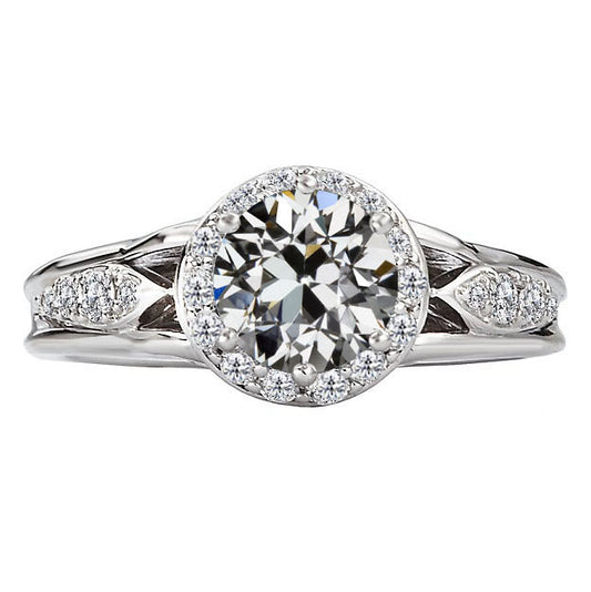 Halo Engagement Ring Old Miner Cut Diamond Gold
