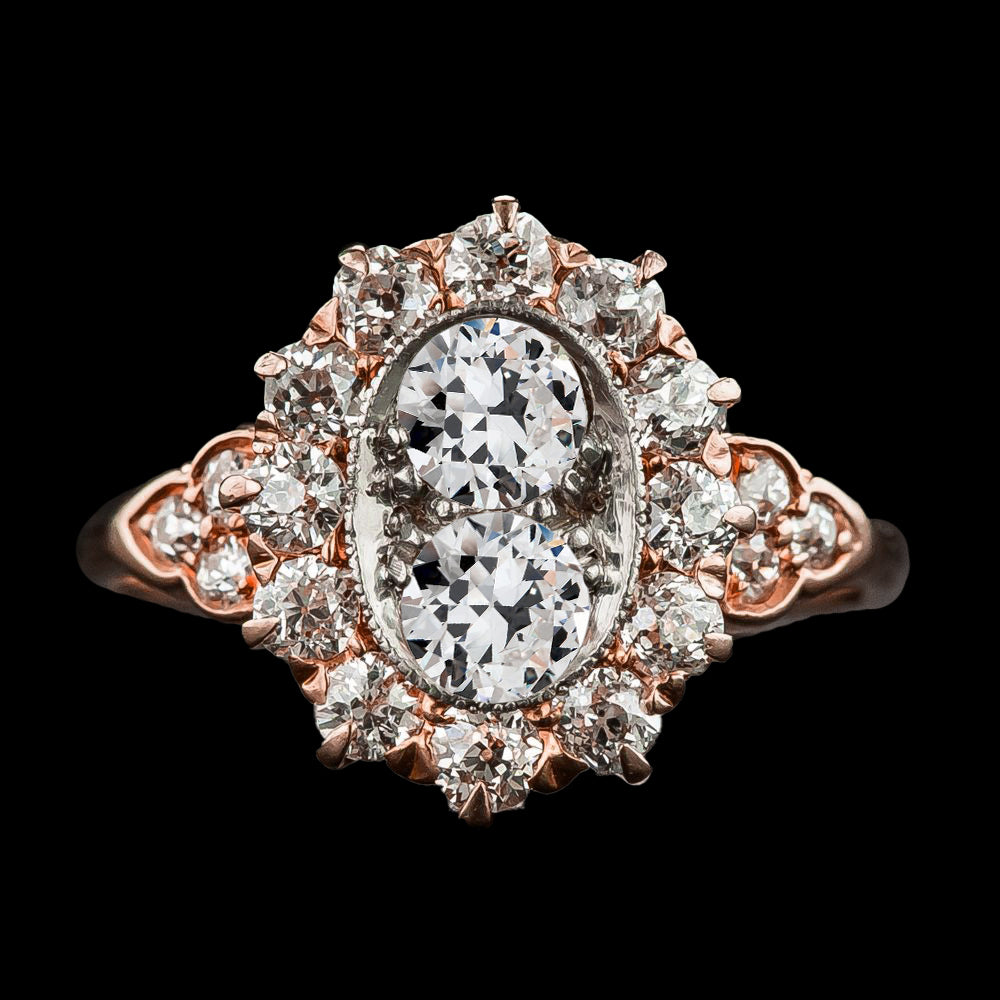 Halo Engagement Ring Old Miner Diamond Flower Style