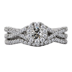 Halo Engagement Ring Set Old Cut Diamond Twisted Shank 3.50 Carats