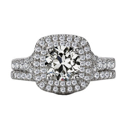 Halo Engagement Ring Set Old Mine Cut Diamond Pave Set 6.50 Carats