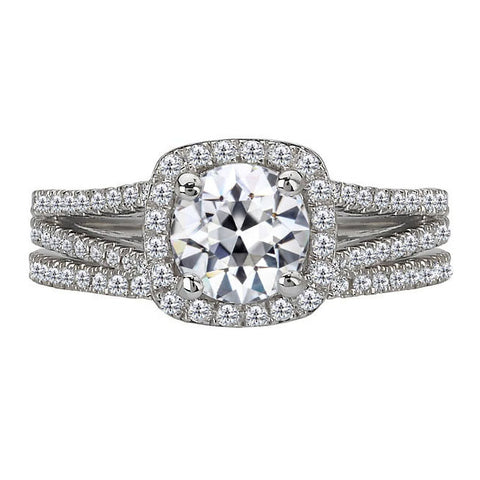 Halo Engagement Ring Set Round Old Miner Diamond