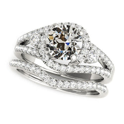 Halo Engagement Ring Set With Matching Band White Gold 5.50 Carats Natural Earth Mined Diamond
