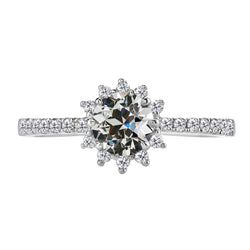 Halo Flower Style Old Cut Diamond Engagement Ring 3 Carats