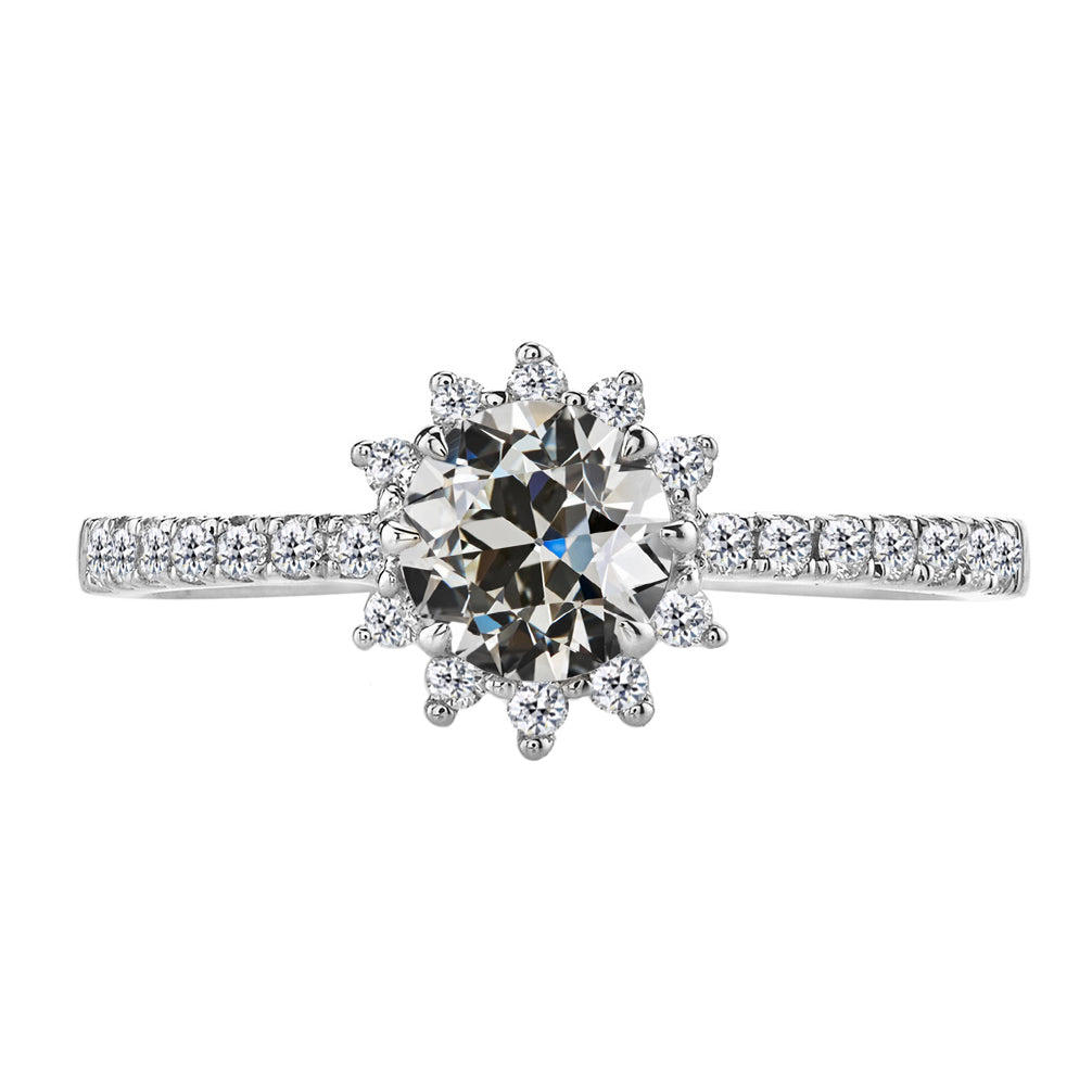 Halo Flower Style Old Cut Diamond Engagement Ring 3 Carats