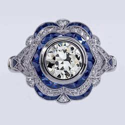 Halo Gemstone Old Miner Bezel Set Natural Earth Mined Diamond Sapphire Ring 3.50 Carats