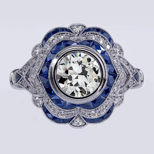 Halo Gemstone Old Miner Bezel Set Ring
