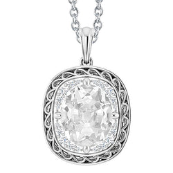 Halo Gold Diamond Pendant Oval Old Mine Cut 6 Carats With Chain
