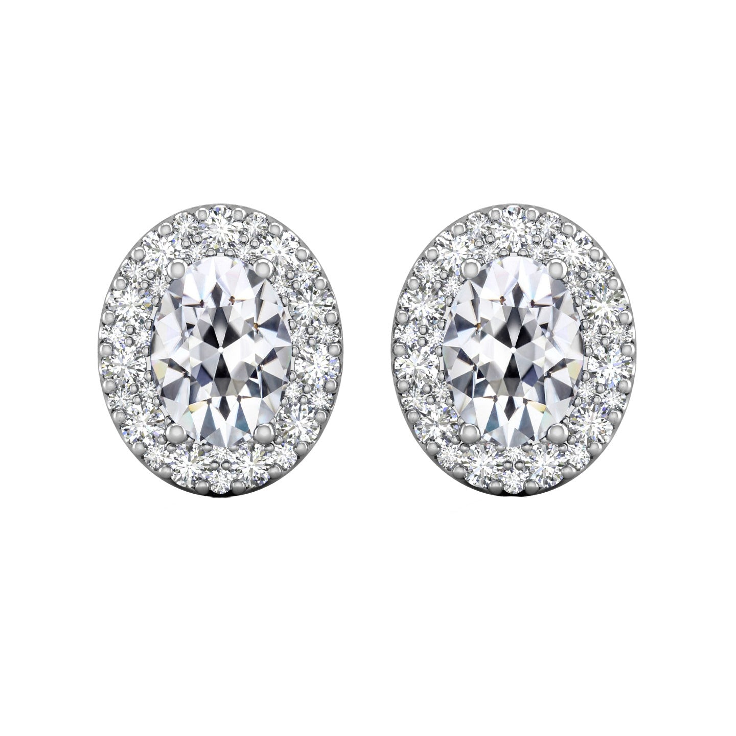 Halo Gold Earrings 9.50 Ct Oval Old Mine Cut Diamond Studs 