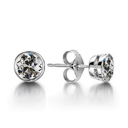 Halo Gold Stud Earrings Old Round Miner 2 Carats Diamond White
