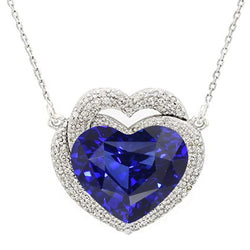 Halo Heart Blue Sapphire Pendant Pave Set Diamond Necklace 6.50 Carats