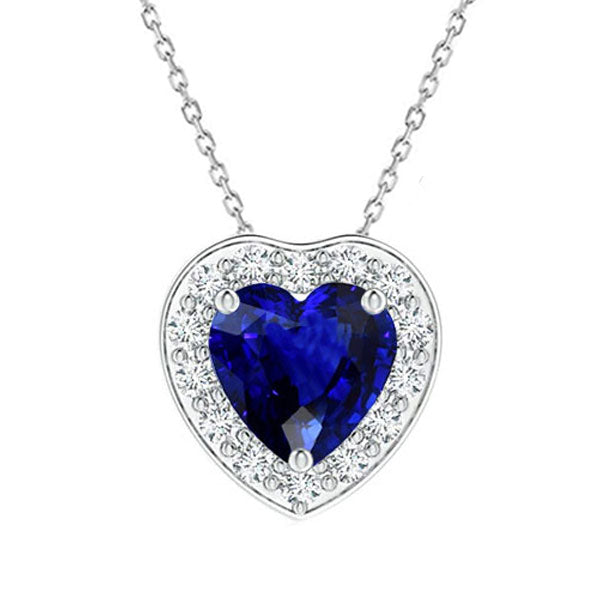 Halo Heart Ceylon Sapphire & Diamond Pendant
