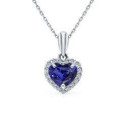Halo Heart Pendant Gemstone & Diamond 3 Prong Set 14K Gold 1.75 Carats