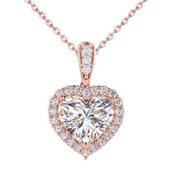 Heart Shape Halo Diamond Pendant 2.75 Carats Rose Gold 14K