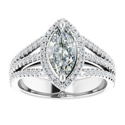 Halo Marquise Old Cut Natural Earth Mined Diamond Ring Double Split Shank 6.50 Carats