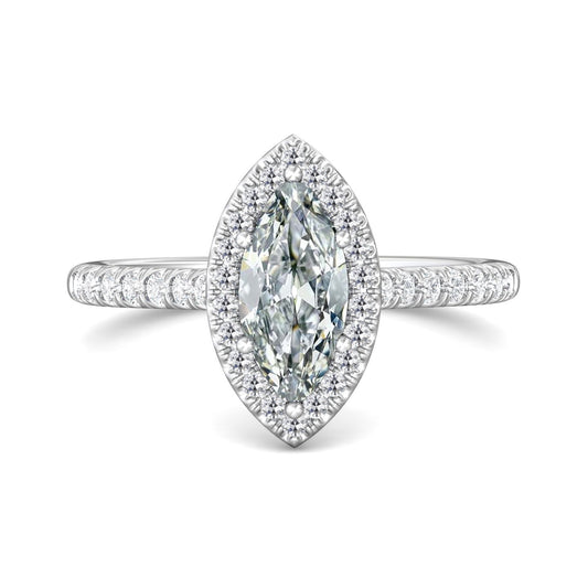 Halo Marquise Old Miner Cut Diamond Anniversary Ring