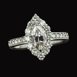 Halo Marquise Old Mine Cut Diamond Ring With Accents 4.25 Carats