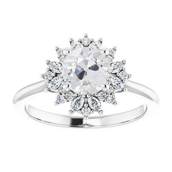 Halo Marquise & Round Old Mine Cut Natural Earth Mined Diamond Ring Flower Style 4 Carats