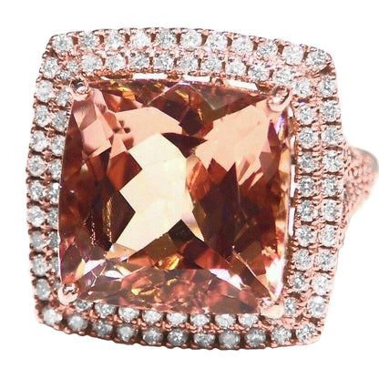 Halo Morganite  New Ladies  Wedding Ring Prong Set Rose Gold