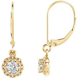 Halo Old Cut Diamond Leverback Earring Flower Style 2.50 Carats Gold