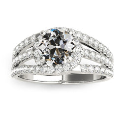 Halo Old Cut Natural Earth Mined Diamond Ring Pave Double Split Shank 5.50 Carats