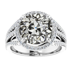 Halo Old Cut Natural Earth Mined Diamond Ring Pave Set Triple Row Accents 8.75 Carats