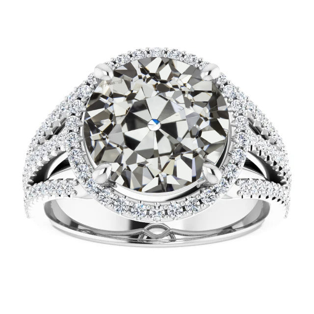 Halo Old Cut Diamond Ring Pave Set