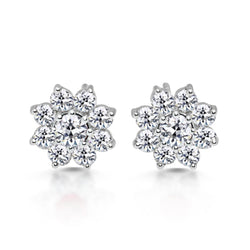 Halo Earth Mined Natural Real Diamond ( Not Lab Grown ) Stud Earring Flower Style 5 Carats