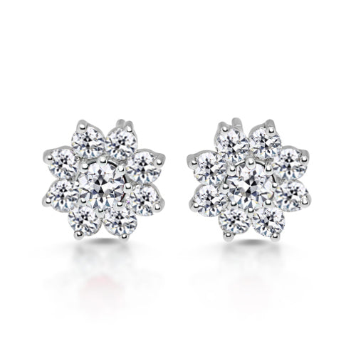 Halo Old Cut Diamond Stud Earring Flower Style 5 Carats