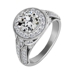 3.50 Carats Halo Old Cut Mined Diamond Wedding Ring White Gold 14K
