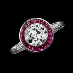 Halo Old Cut Round Diamond Ring Baguette Sapphires 3.25 Carats