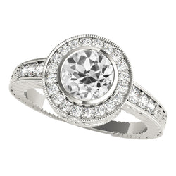 Halo Old Cut Round Natural Earth Mined Diamond Ring Bezel Set 3.75 Carats White Gold