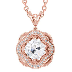 Halo Round Old Miner Diamond Pendant 3 Carats With Chain Rose Gold 14K