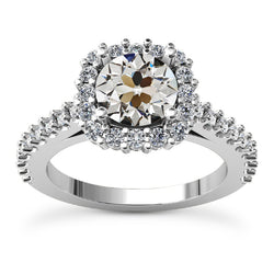 Halo Old Mine Cut Natural Earth Mined Diamond Ring With Accents 5.75 Carats Gold