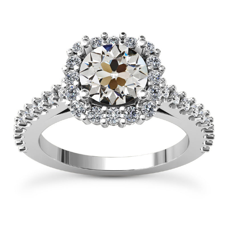 Halo Old Mine Cut Diamond Ring With Accents