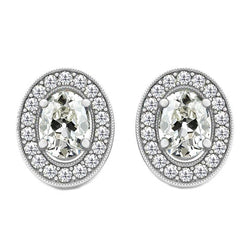 Halo Old Mine Cut Oval Genuine Natural Real Diamond ( Not Lab Grown ) Stud Earrings Gold 5 Carats